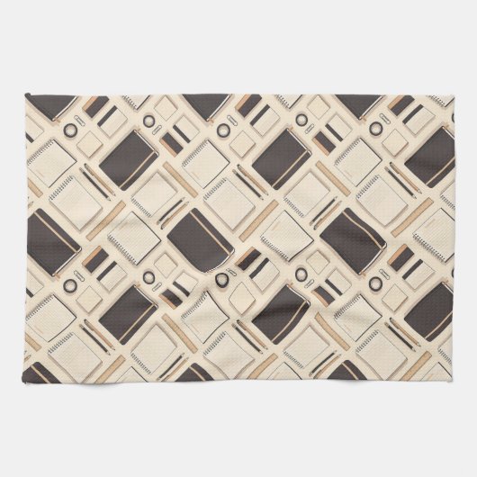 Seamless stationery pattern notebooks rulers キッチンタオル (横)