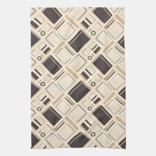 Seamless stationery pattern notebooks rulers キッチンタオル (縦)