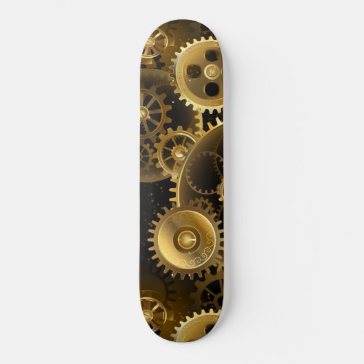 Seamless Steampunk Brass Gears スケートボード (正面)