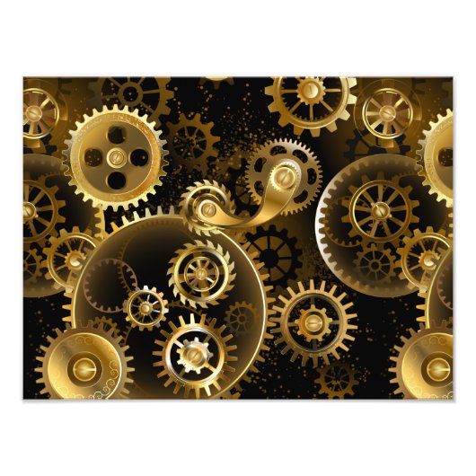 Seamless Steampunk Brass Gears フォトプリント (正面)