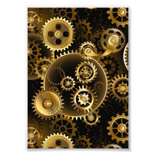 Seamless Steampunk Brass Gears フォトプリント (正面)
