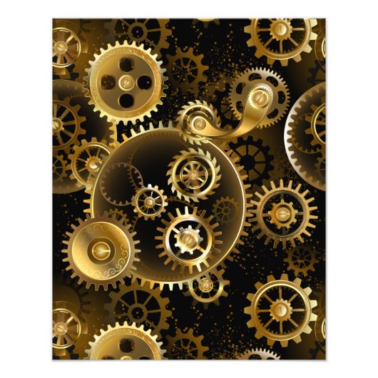 Seamless Steampunk Brass Gears フォトプリント (正面)