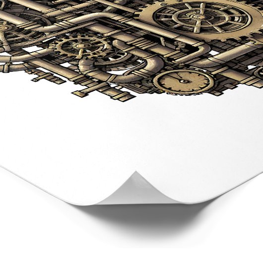 Seamless Steampunk Gear Pattern Fabric and Paper ポスター (角)