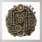 Seamless Steampunk Gear Pattern Fabric and Paper ポスター (正面)
