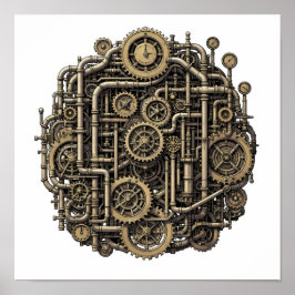 Seamless Steampunk Gear Pattern Fabric and Paper ポスター