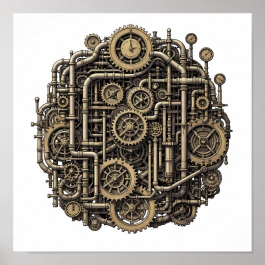 Seamless Steampunk Gear Pattern Fabric and Paper ポスター (正面)