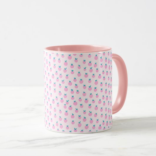 Seamless Strawberry Pattern – Pastel Pink Cute  マグカップ (正面右)