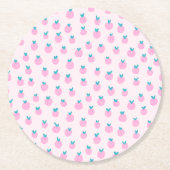 Seamless Strawberry Pattern – Pastel Pink Cute ラウンドペーパーコースター (正面)