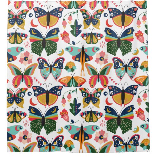 Seamless, Tileable Wallpaper Pattern with Boho Sty シャワーカーテン (正面)