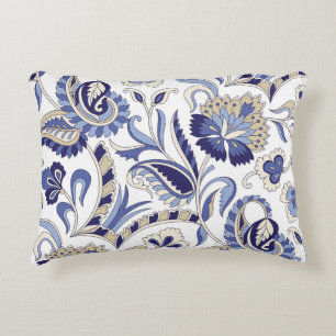 Seamless traditional Indian blue paisley patternpa アクセントクッション