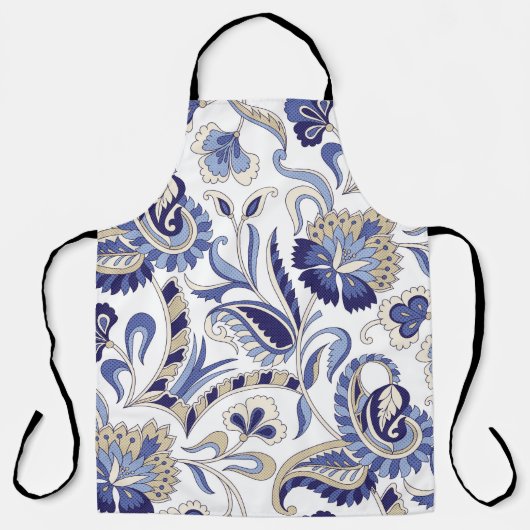 Seamless traditional Indian blue paisley patternpa エプロン (正面)