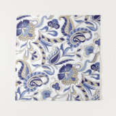 Seamless traditional Indian blue paisley patternpa タペストリー (正面(横))