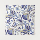 Seamless traditional Indian blue paisley patternpa タペストリー (正面)