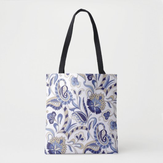 Seamless traditional Indian blue paisley patternpa トートバッグ (正面)