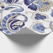 Seamless traditional Indian blue paisley patternpa ラッピングペーパー (角)