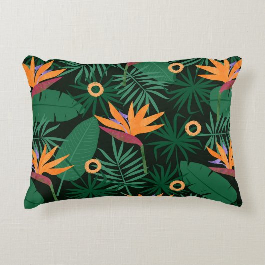 Seamless tropic pattern with strelitzia flowers an アクセントクッション (正面)