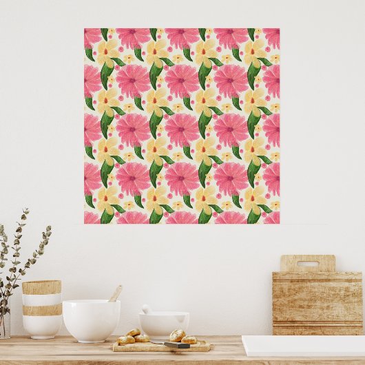 Seamless tropical floral pattern  ポスター (キッチン)