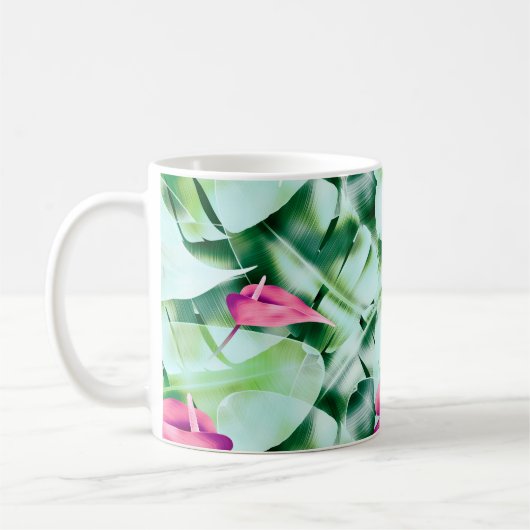 Seamless tropical leaves pattern background, retro コーヒーマグカップ (左)
