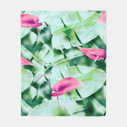 Seamless tropical leaves pattern background, retro フリースブランケット (正面)