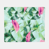 Seamless tropical leaves pattern background, retro フリースブランケット (正面(横))
