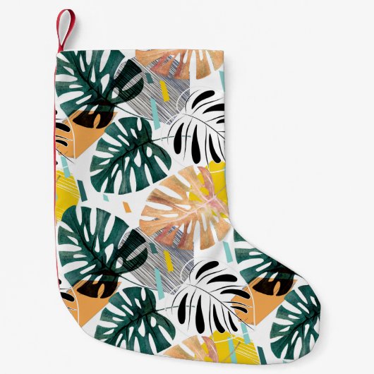 Seamless tropical pattern. Green leaves of a palm スモールクリスマスストッキング (正面)