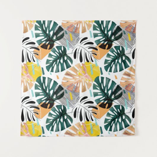 Seamless tropical pattern. Green leaves of a palm  タペストリー (正面)