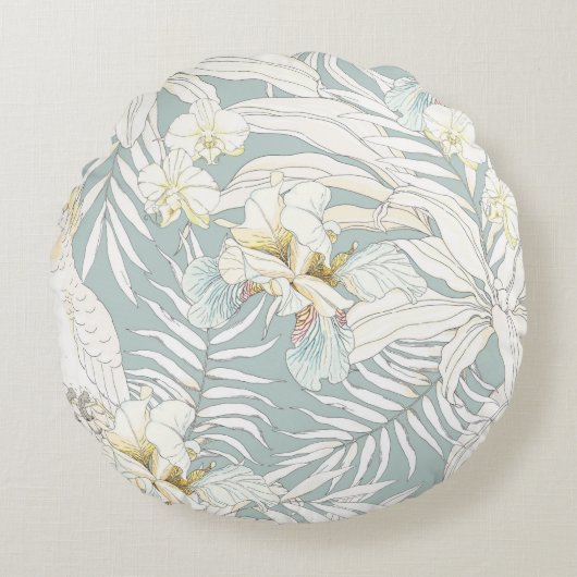 Seamless tropical pattern with flowers Orchid,  Fl ラウンドクッション (正面)
