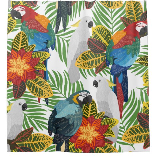 Seamless tropical pattern with parrots.  シャワーカーテン (正面)