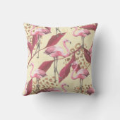 Seamless tropical pattern with pink flamingo, leav クッション (裏面)