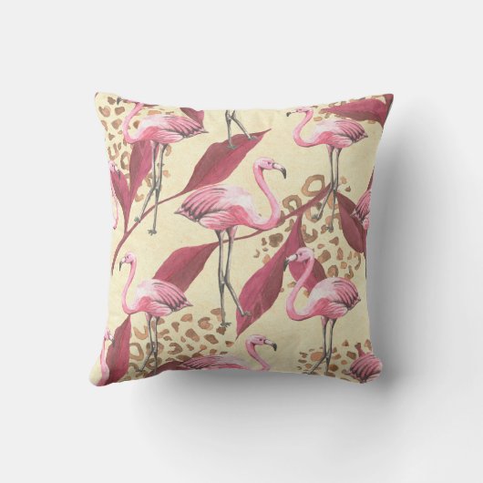 Seamless tropical pattern with pink flamingo, leav クッション (裏面)