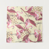 Seamless tropical pattern with pink flamingo, leav タペストリー (正面(横))