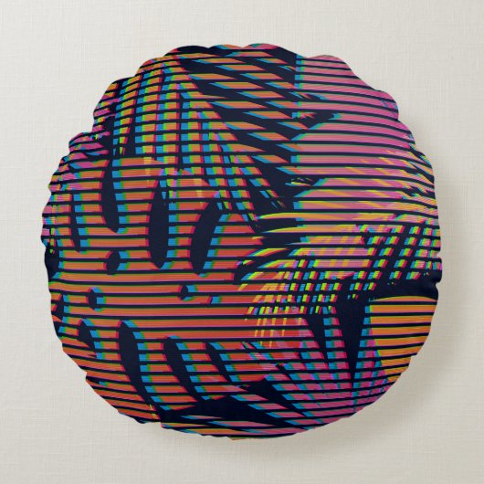 Seamless tropical pattern with tropical plants. Ha ラウンドクッション (正面)