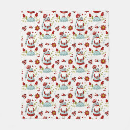 Seamless Valentine Pattern Christmas Santa, flower フリースブランケット