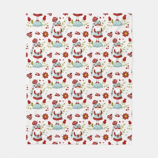 Seamless Valentine Pattern Christmas Santa, flower フリースブランケット (正面)