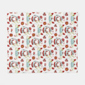 Seamless Valentine Pattern Christmas Santa, flower フリースブランケット (正面(横))