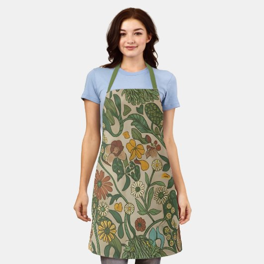 Seamless vintage botanical pattern  エプロン (着用した状態)