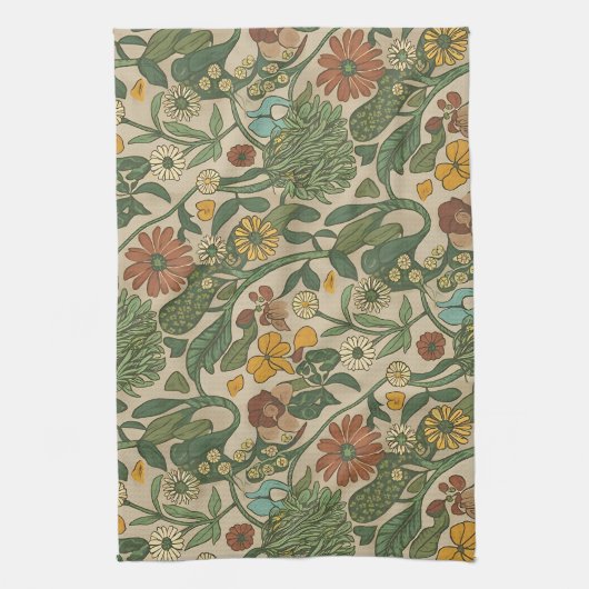 Seamless vintage botanical pattern  キッチンタオル (縦)