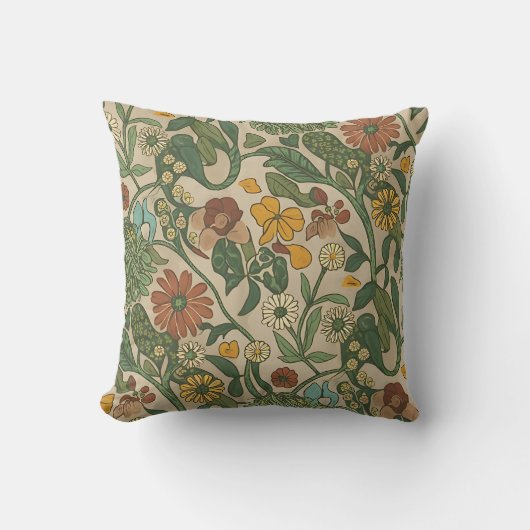Seamless vintage botanical pattern  クッション (正面)