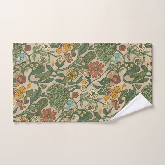 Seamless vintage botanical pattern  バスタオルセット (ハンドタオル)