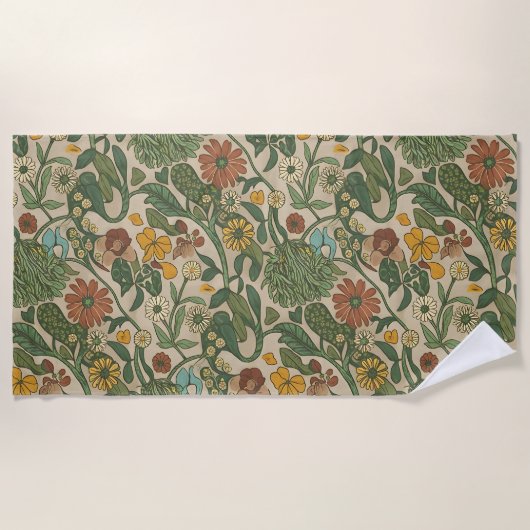 Seamless vintage botanical pattern  ビーチタオル (正面)