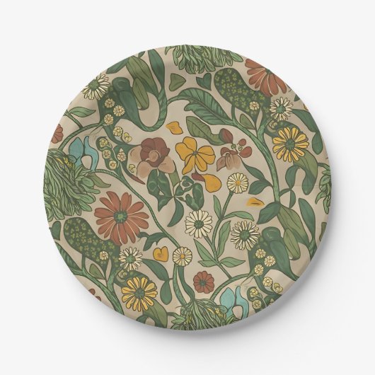 Seamless vintage botanical pattern  ペーパープレート (正面)
