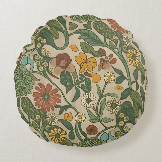 Seamless vintage botanical pattern  ラウンドクッション (正面)
