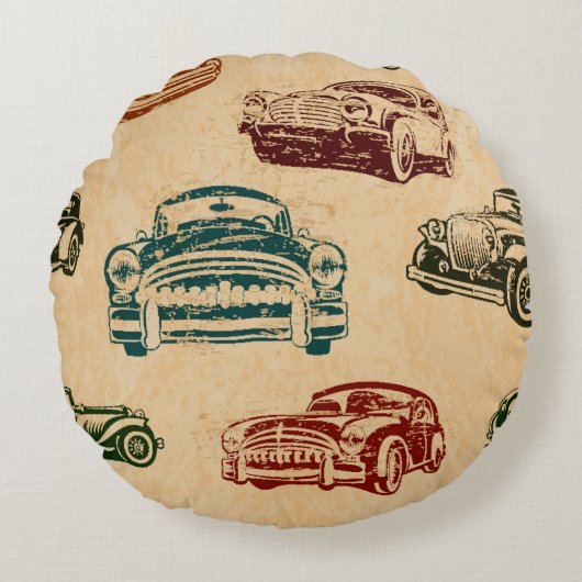 Seamless vintage car background. ラウンドクッション (正面)