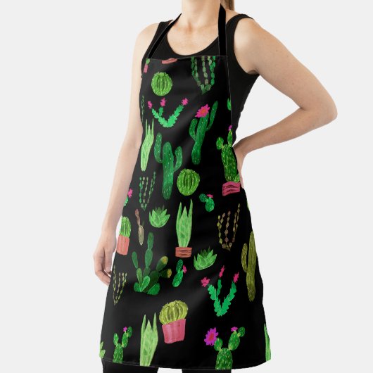 Seamless watercolor cactuses plant pattern backgro エプロン (インサイチュ)