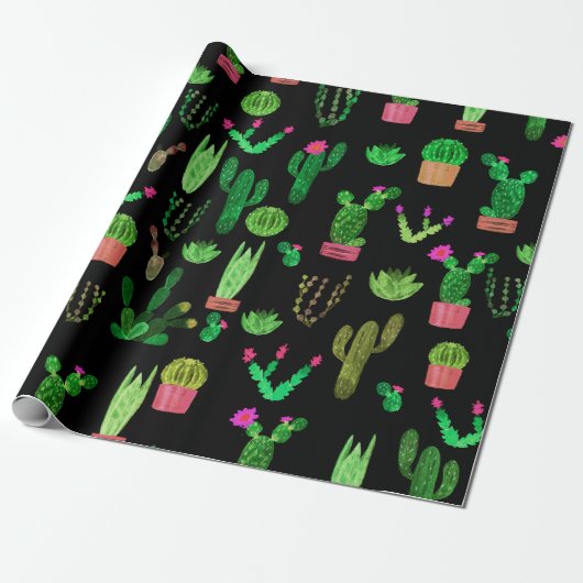 Seamless watercolor cactuses plant pattern backgro ラッピングペーパー (アンロールド)