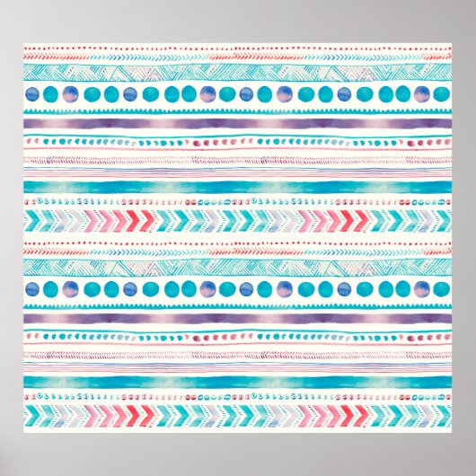 Seamless Watercolor Ethnic Tribal Ornamental Patte ポスター (正面)