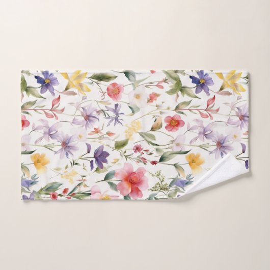 Seamless watercolor flowers pattern バスタオルセット (ハンドタオル)