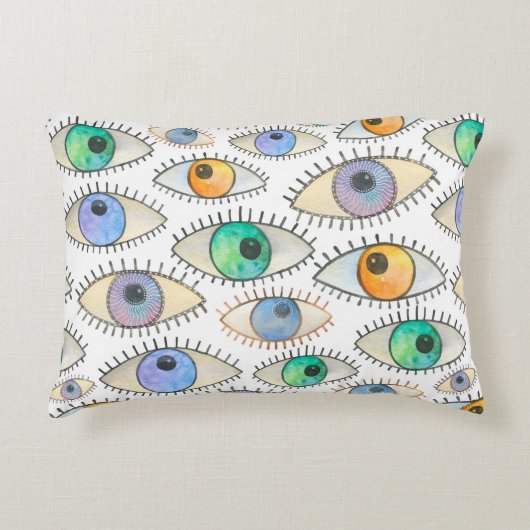 Seamless watercolor pattern of wide open human eye アクセントクッション (正面)
