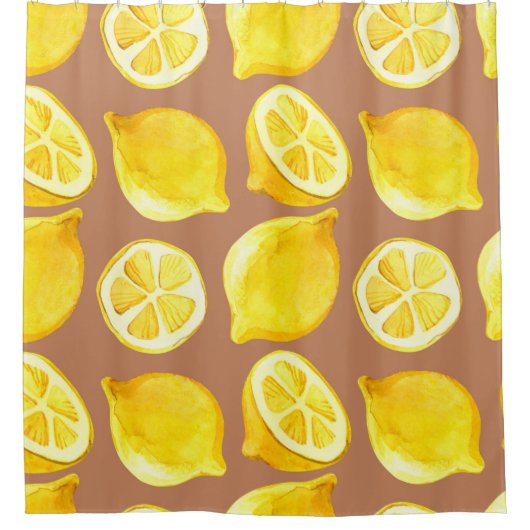 Seamless watercolor pattern with lemons シャワーカーテン (正面)