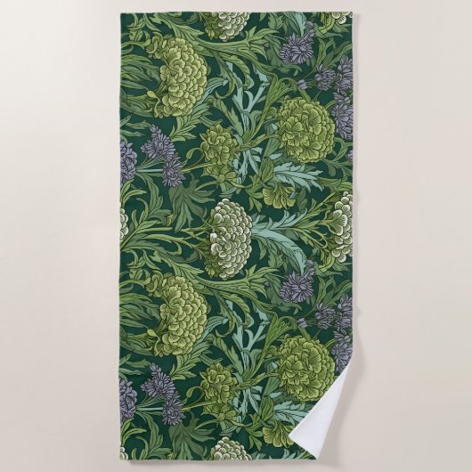 Seamless William Morris style floral pattern ビーチタオル (正面)